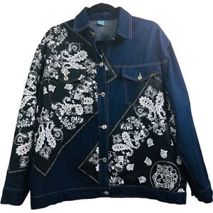 Fashion Designer Medusa Bandana Print Denim Jacket